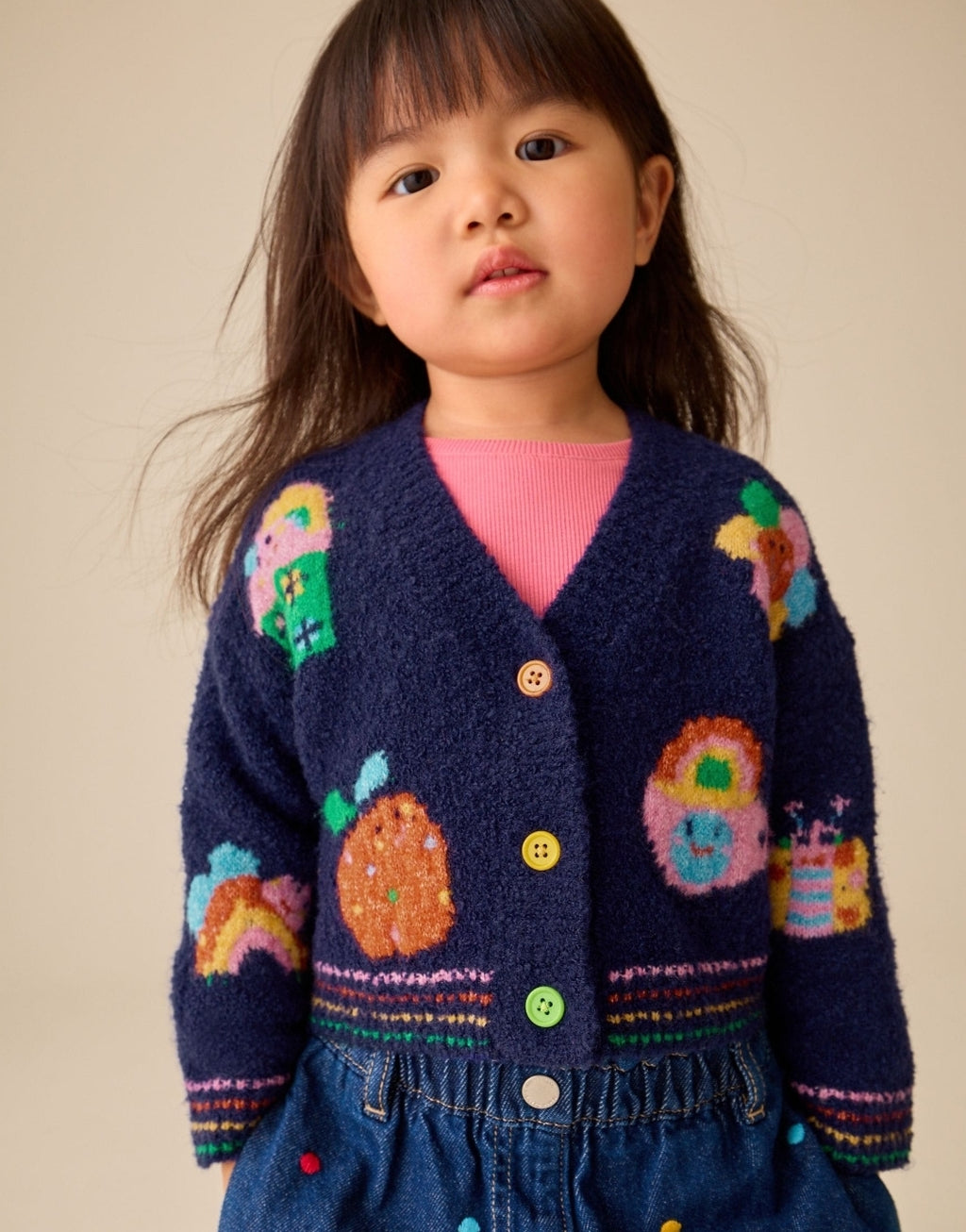 Navy Fun Character V-Neck Cardigan