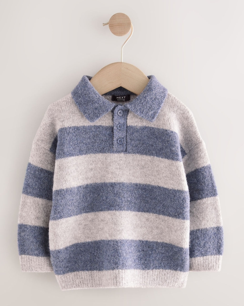 Blue Stripe Knitted Rugby Polo Shirt