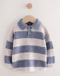 Blue Stripe Knitted Rugby Polo Shirt