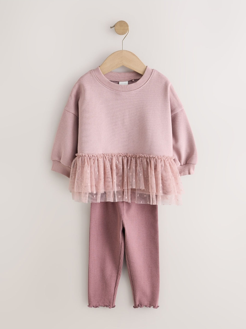 Mauve Purple Mesh Peplum Sweatshirt and Leggings Set