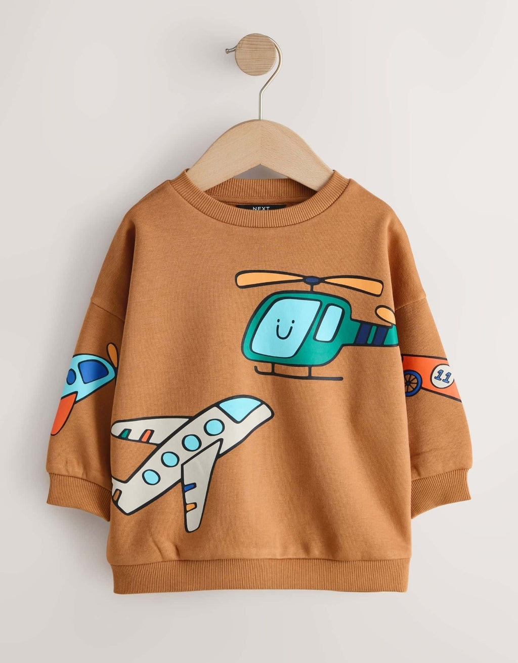 Tan Brown All Over Printed Crew Neck Sweat Top (