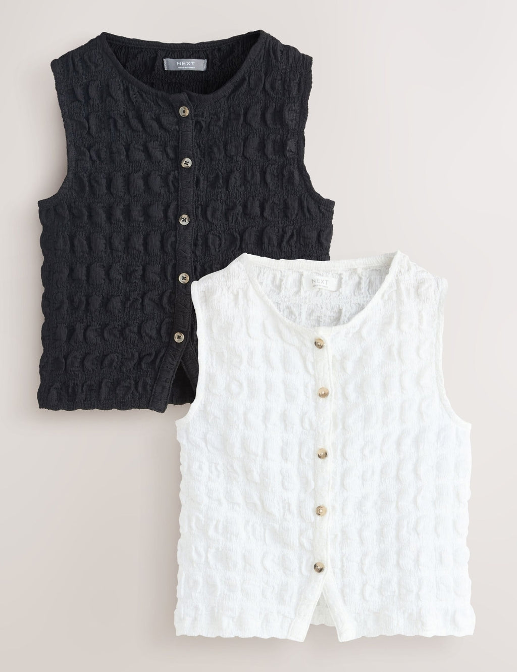 Black/White Textured Button
Front Tops 2 Pack