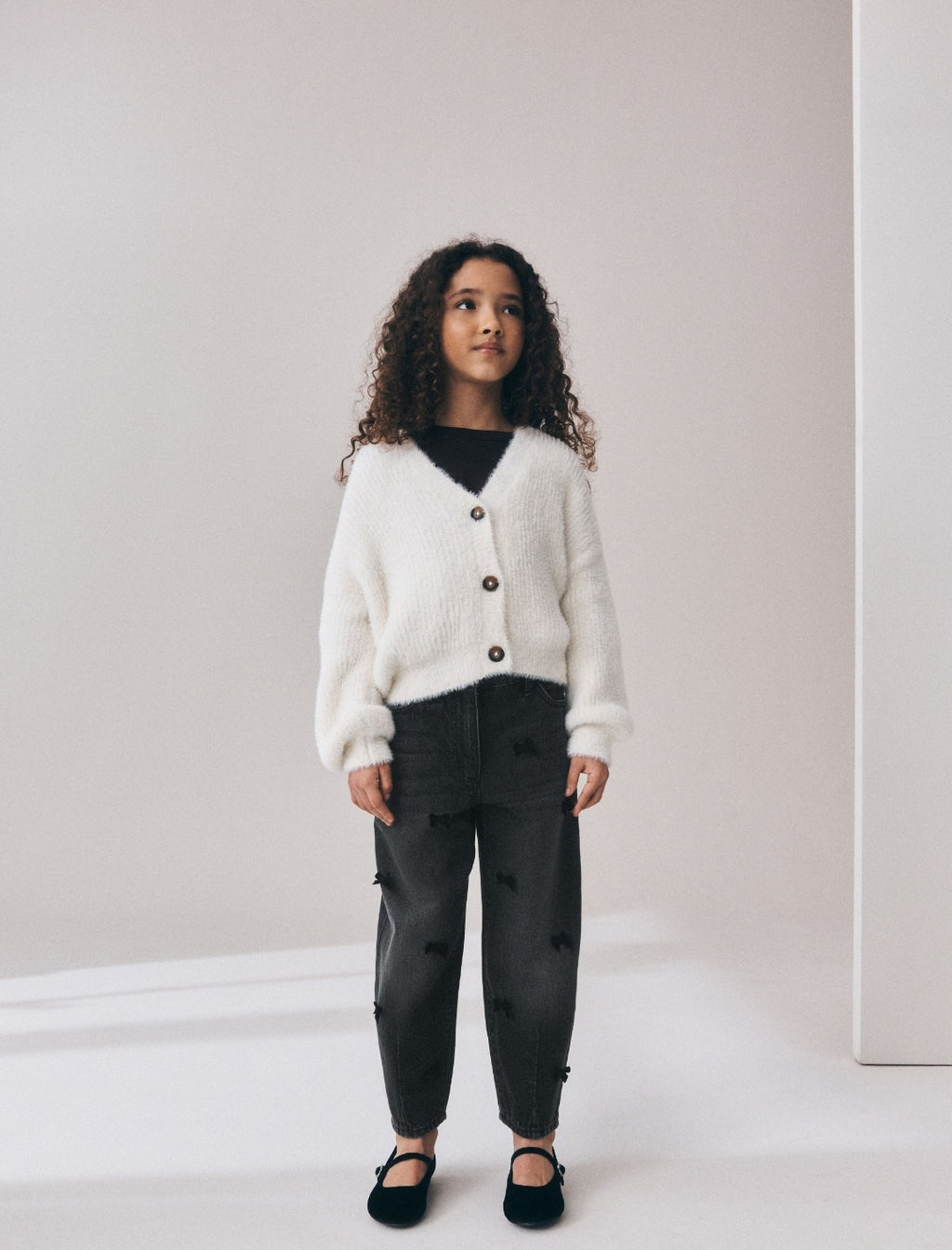 Charcoal Velvet Bow Barrel Jeans