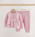 Pink Embroidered Character Baby Cardigan and Leggings Set 2 Piec