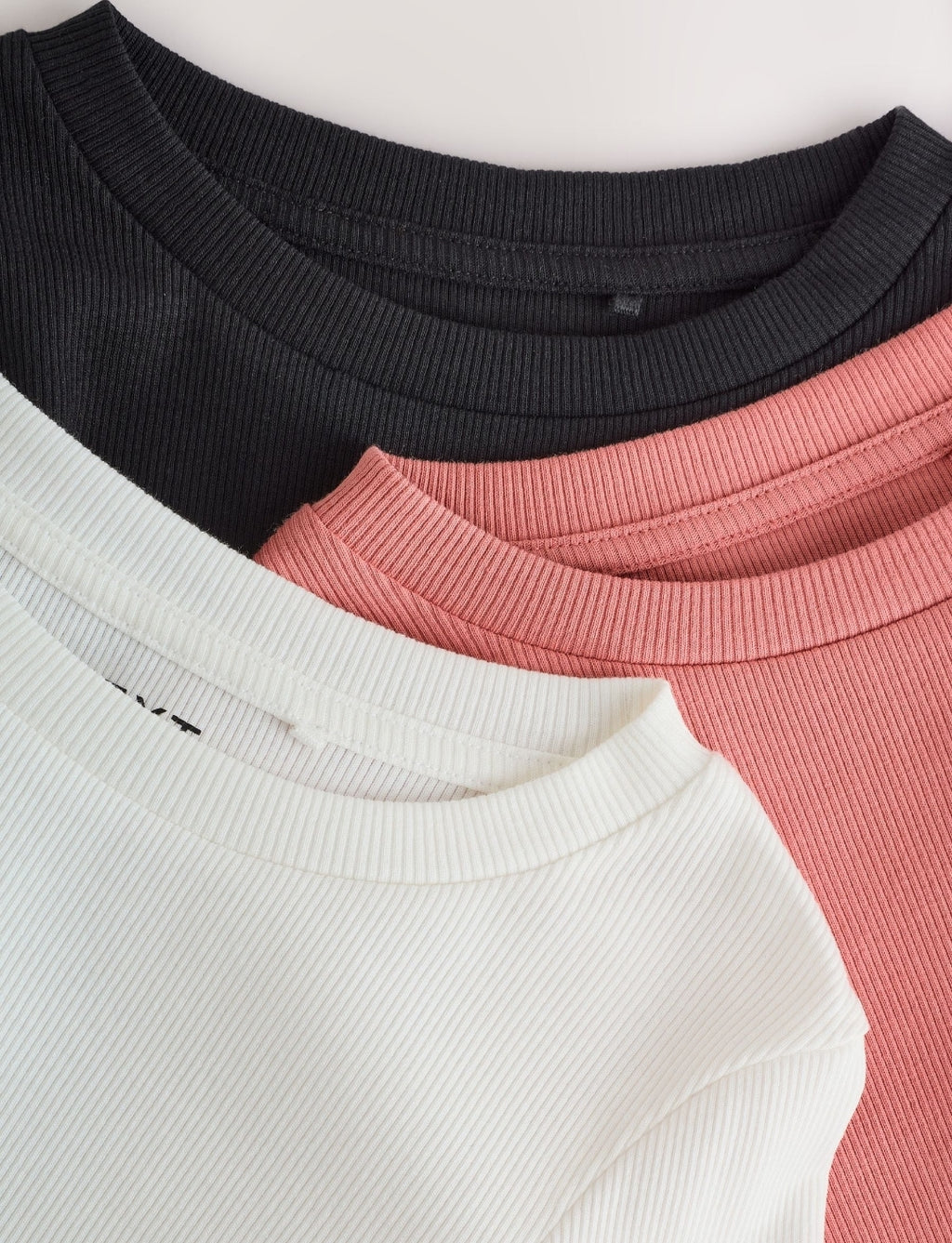 Black/Pink/White Long Sleeve Ribbed Tops 3 Pack