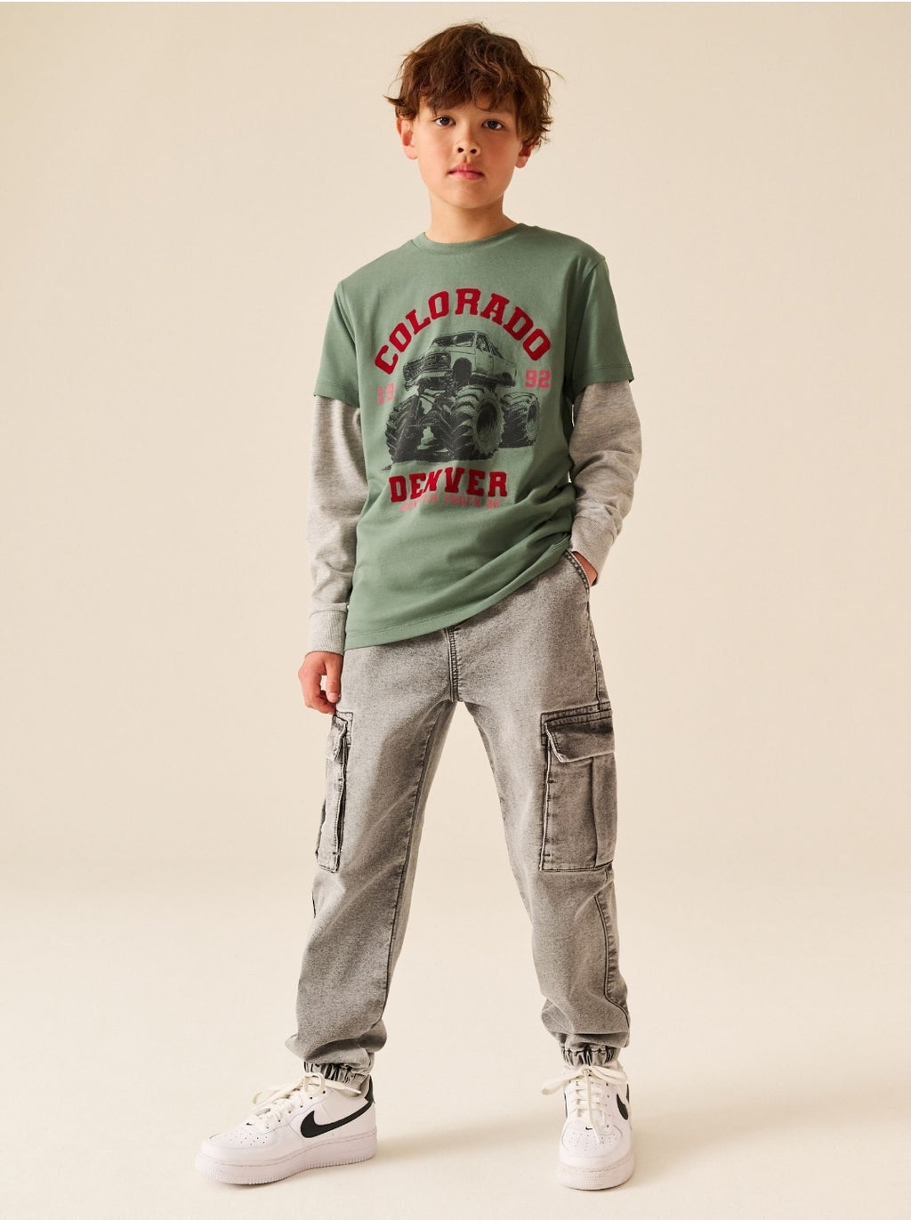 Grey Loose Fit Elasticated Waist Denim Cargos Jeans