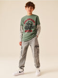 Grey Loose Fit Elasticated Waist Denim Cargos Jeans