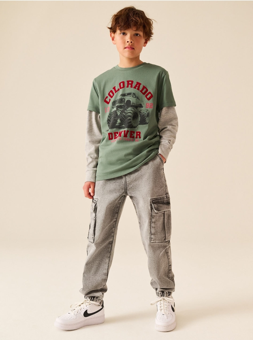 Grey Loose Fit Elasticated Waist Denim Cargos Jeans