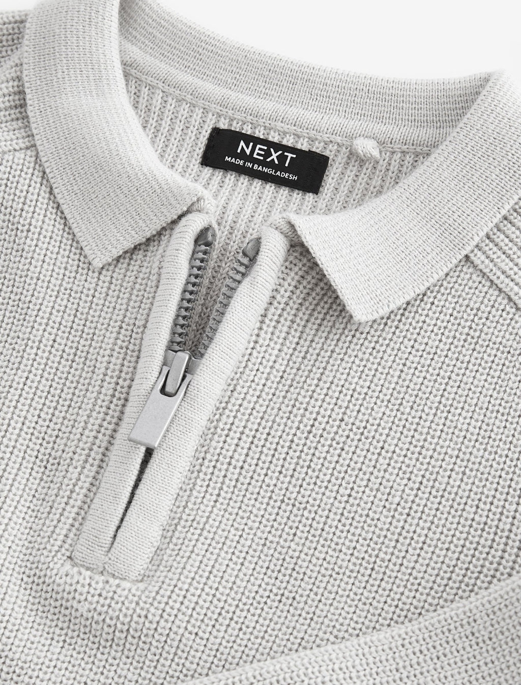 Light Grey Long Sleeve Quarter Zip Knitted Polo Shirt