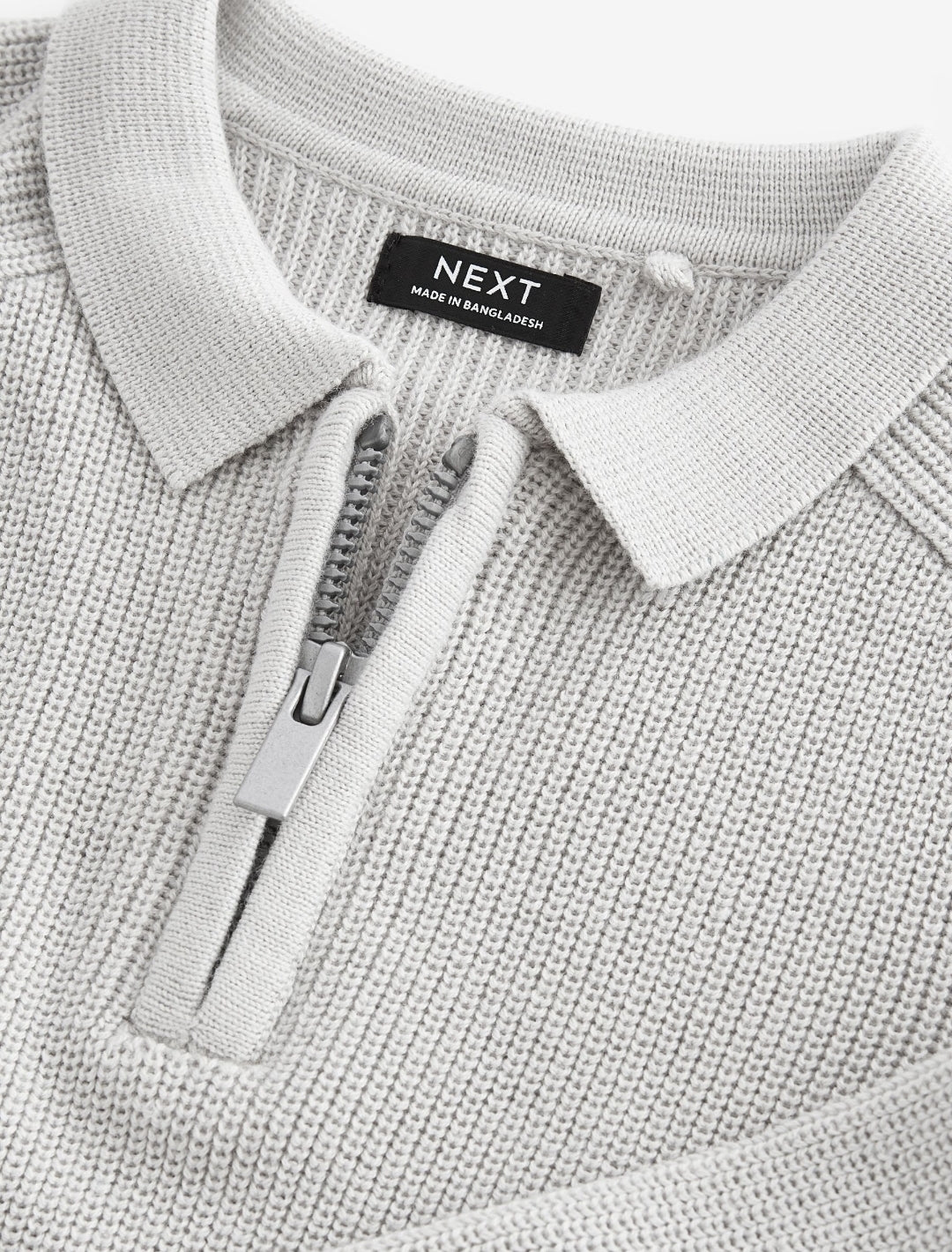 Light Grey Long Sleeve Quarter Zip Knitted Polo Shirt