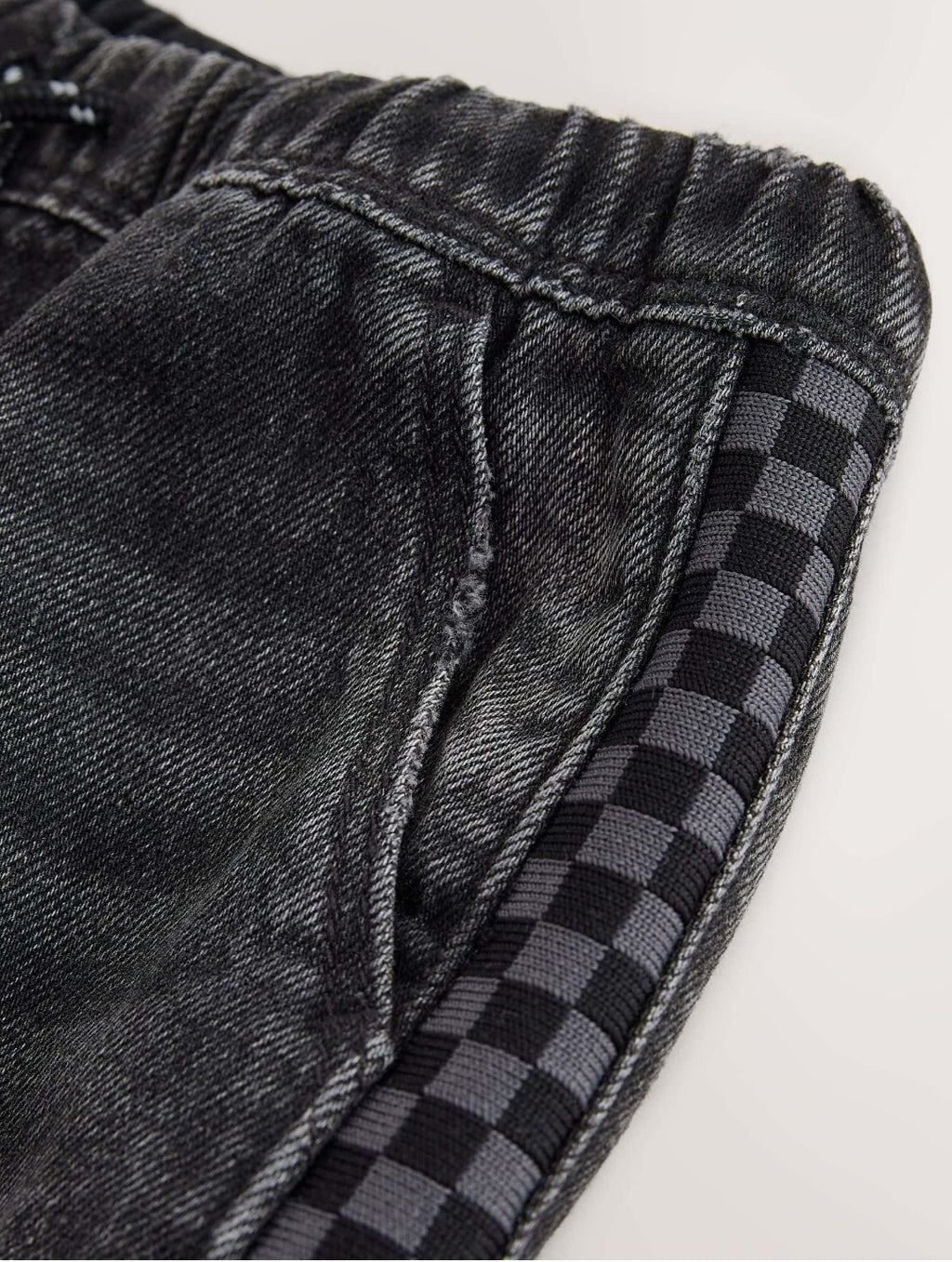 Grey Checkeboard Side Stripe Wide Fit Jeans