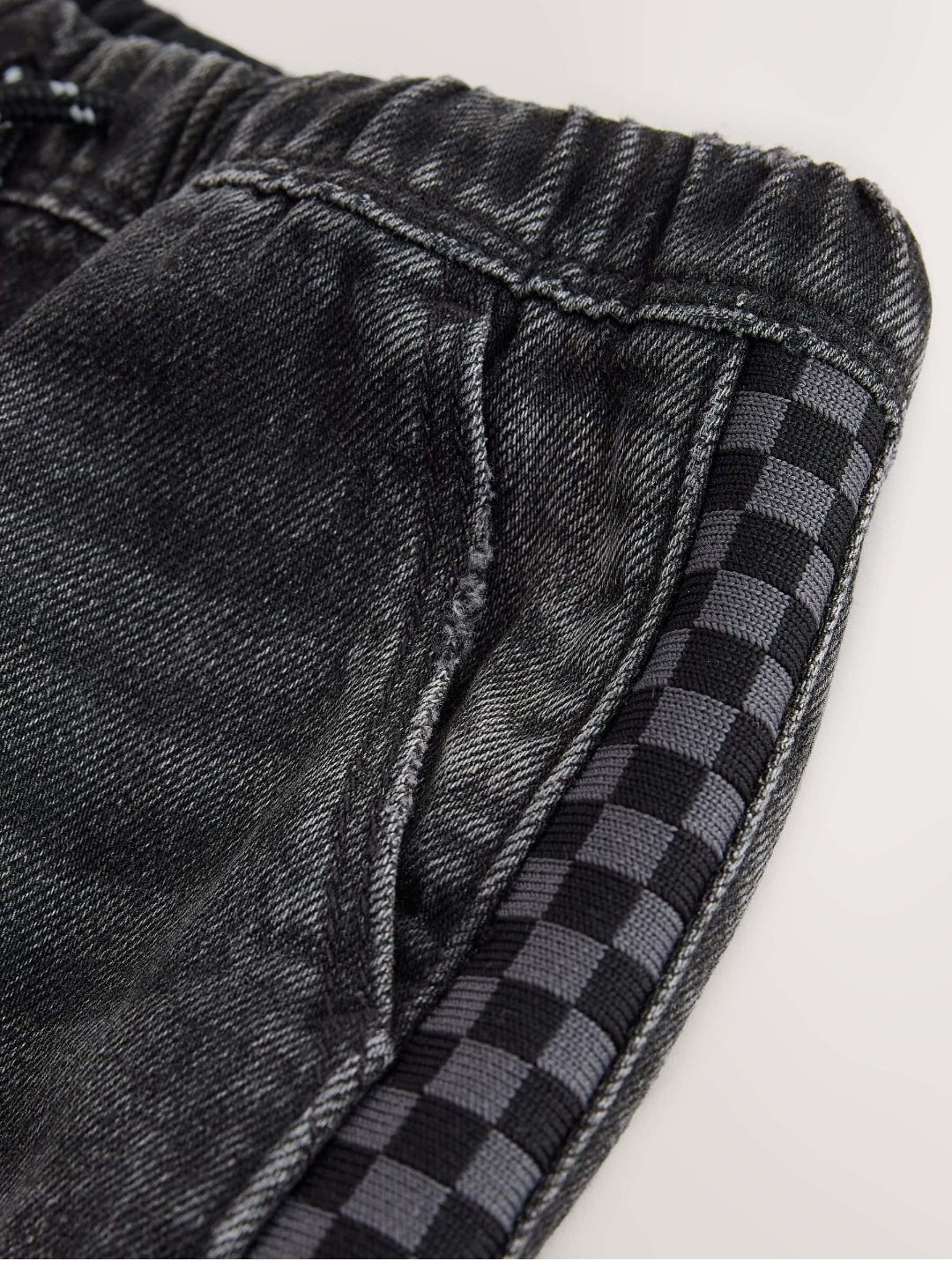 Grey Checkeboard Side Stripe Wide Fit Jeans