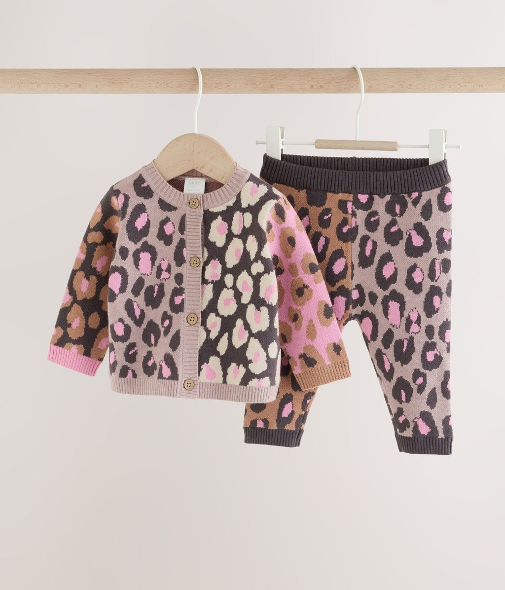Leopard Knitted Cardigan and Leggings Baby Set 2 Piece