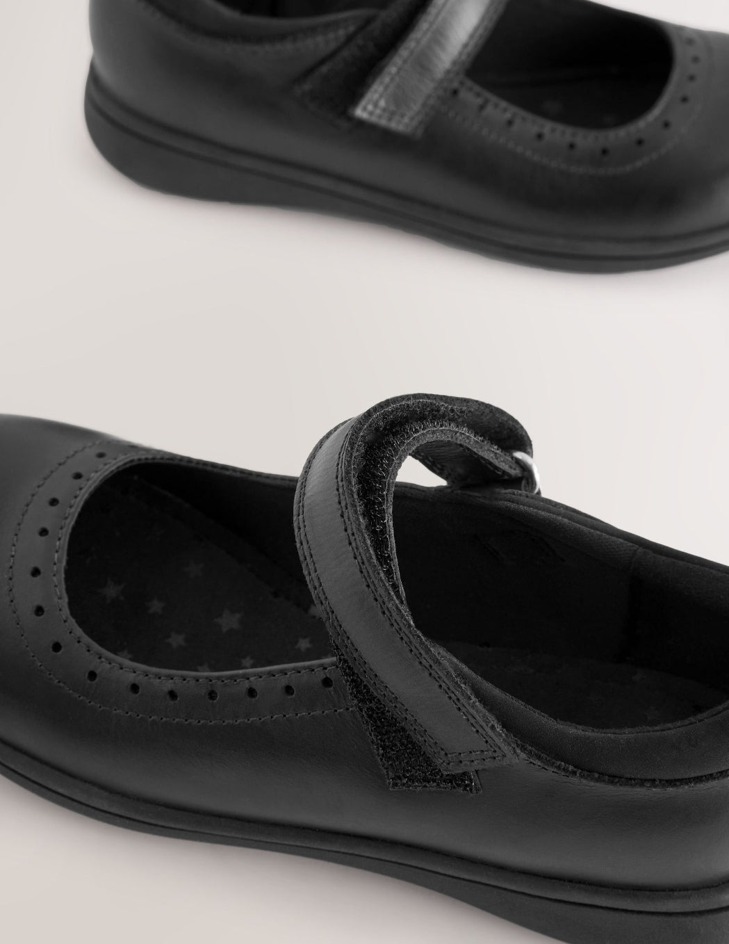 Matt Black Standard Fit (F) School Leather Brogue Detail Mary Jane