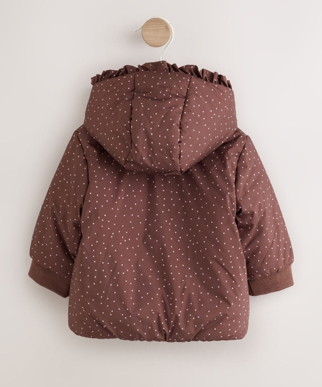 Brown Spotted Hooded Padded Baby Jacket