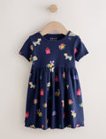Navy Pets Short Sleeve Ribbed Dress