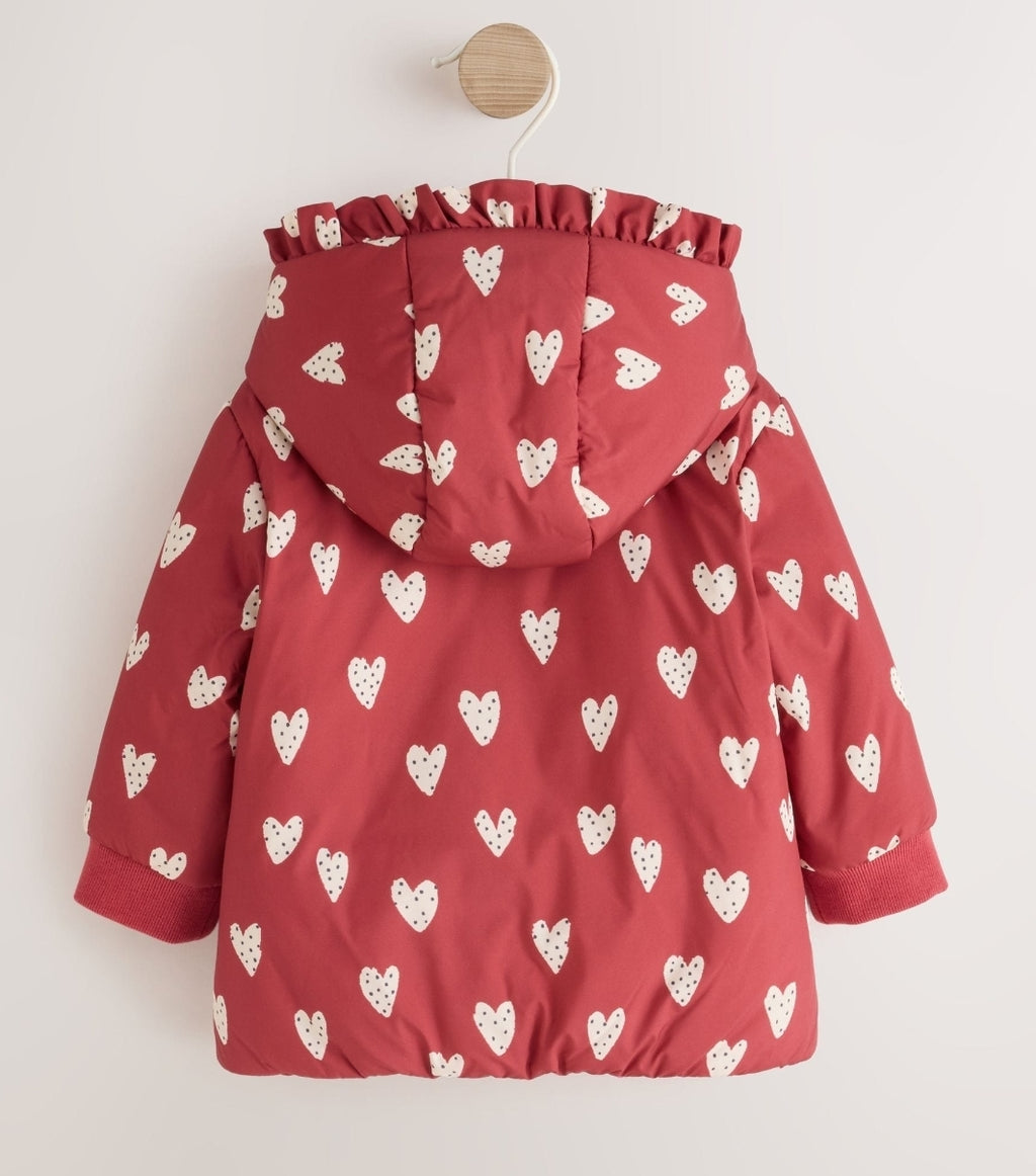 Red and White Heart Printed
Hooded Padded Baby Jacket