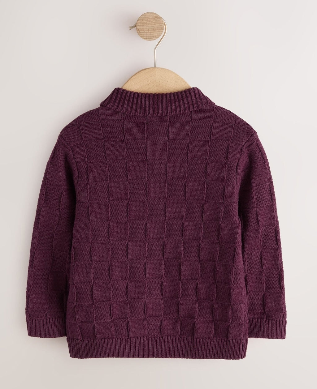 Plum Purple Textured Knitted Zip Neck Polo Shirt