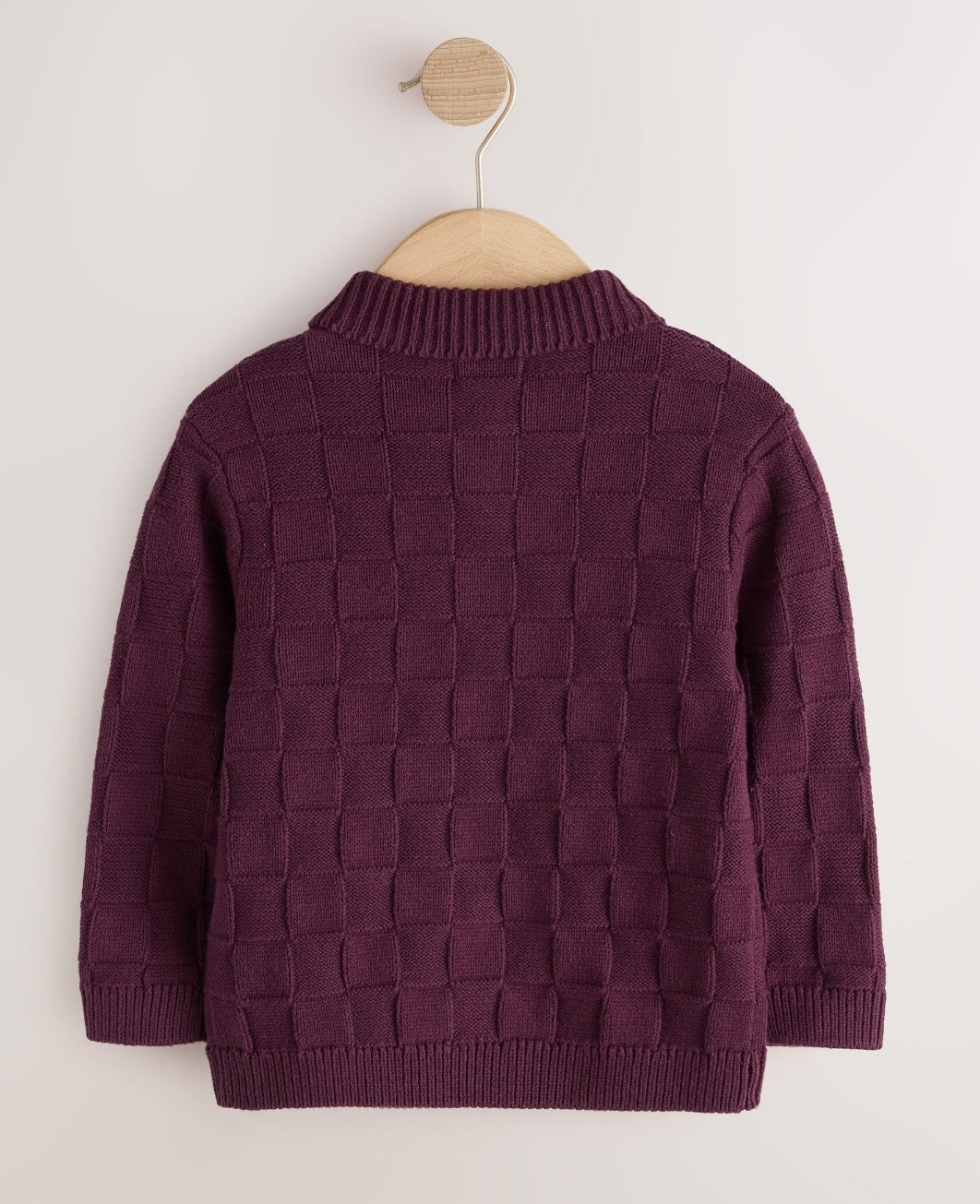 Plum Purple Textured Knitted Zip Neck Polo Shirt