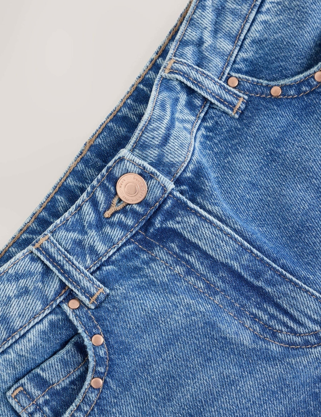 Mid Wash Stud Pocket Detail Straight Leg Jeans