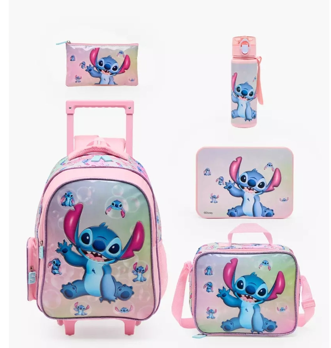 Disney Stitch Print 5-Piece School Trolley Bag Set 16 inch