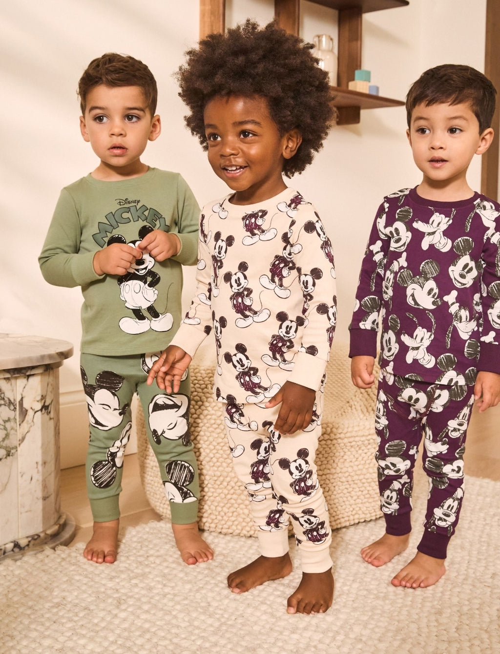 Green/Ecru Mickey Mouse Snuggle Pyjamas 3 Pack