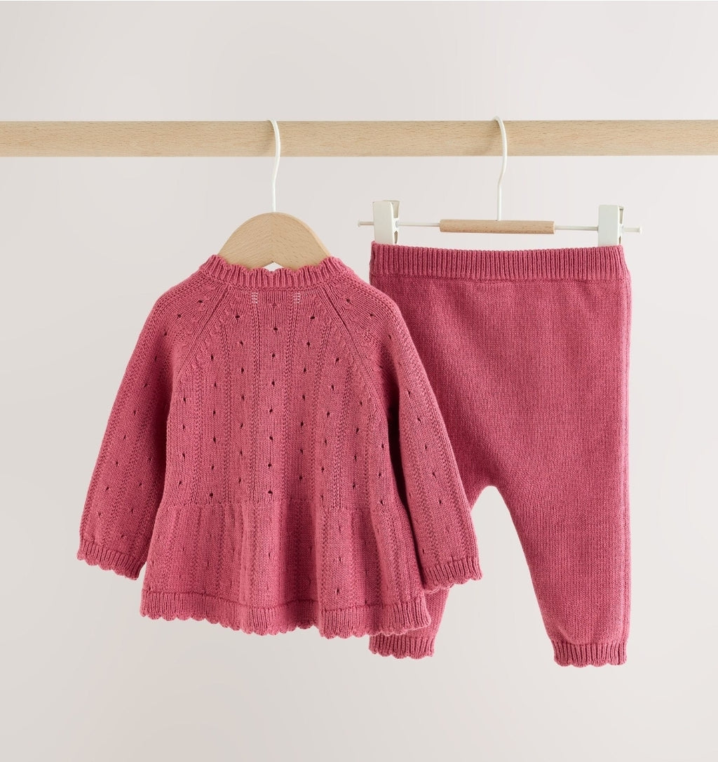 Pink Frill Knitted Bow Baby
Cardigan & Leggings Set 2 Piece