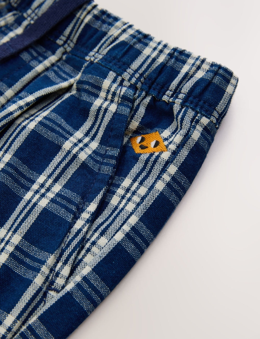 Dark Blue Grid Check Barrel Jeans
