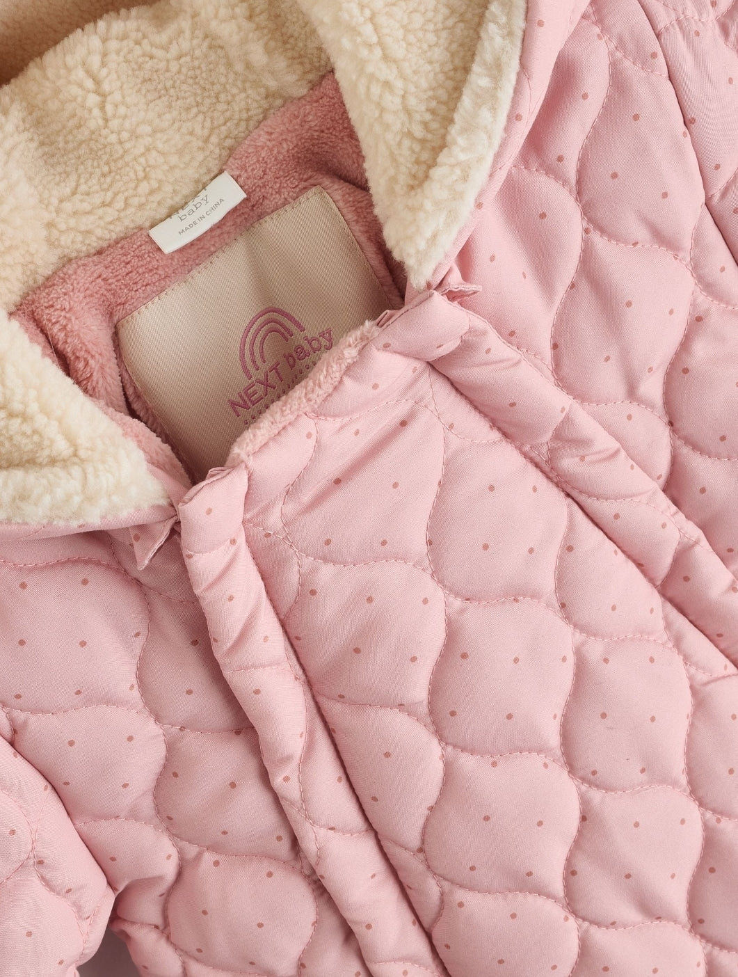 Pink Nylon Spot Double Zip
Hooded Baby All-In-One