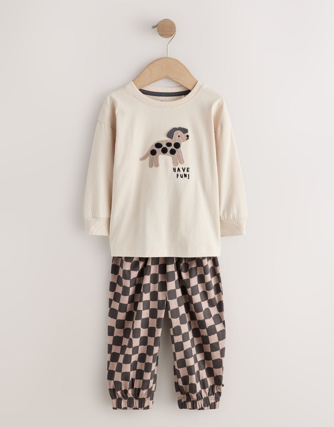 Ecru/Charcoal Mono Dog Oversized Pyjamas 3 Pack