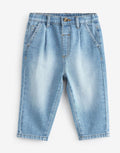 Light Blue Denim Loose Fit Pleat Front Jeans