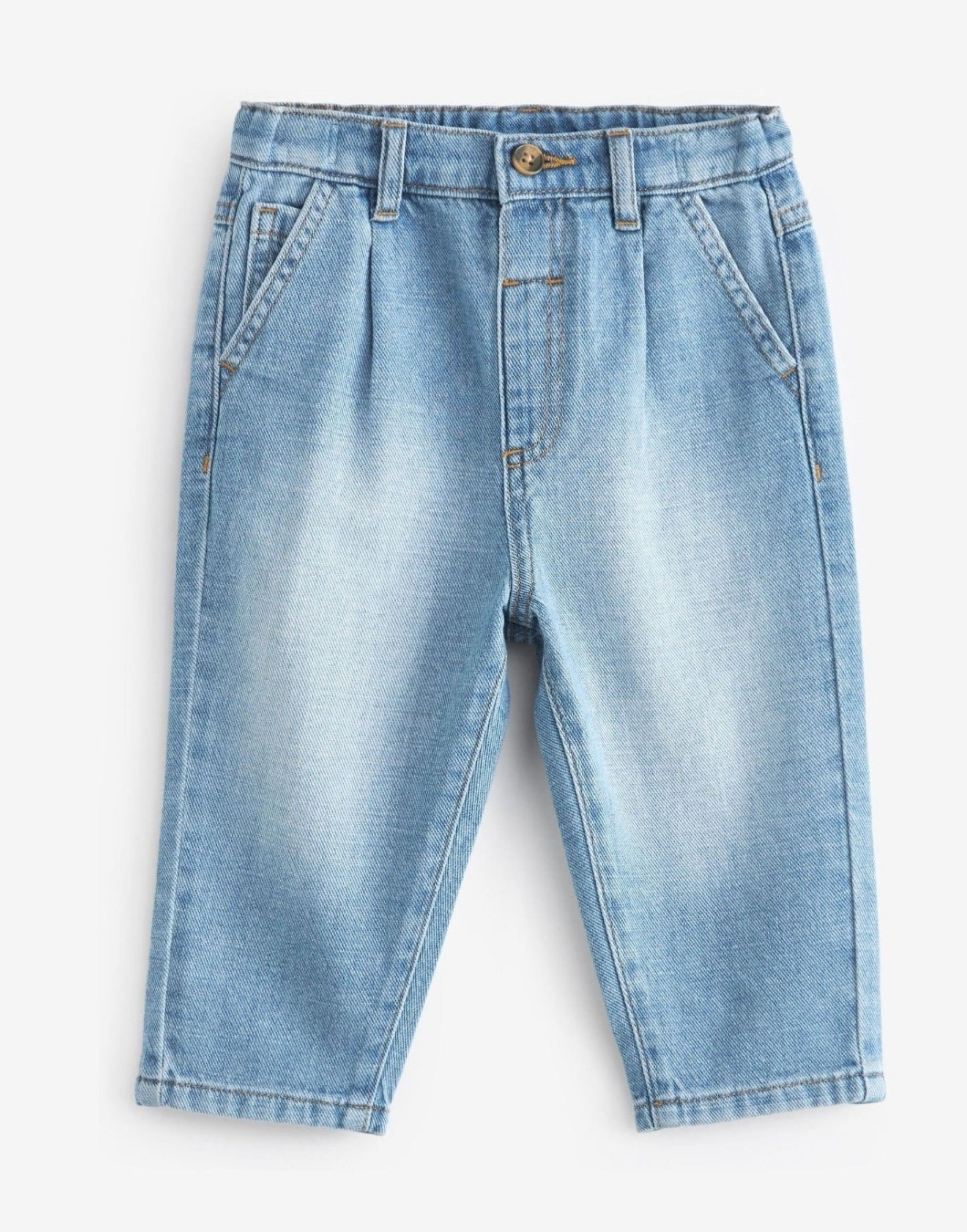 Light Blue Denim Loose Fit Pleat Front Jeans