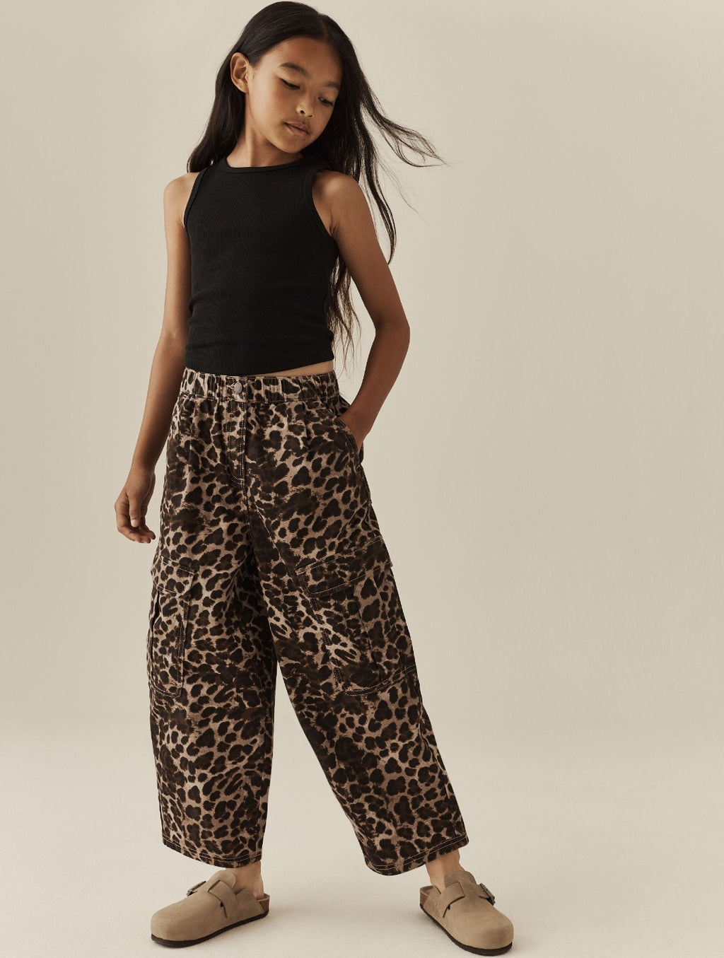 Animal Print Cargo Barrel Jeans