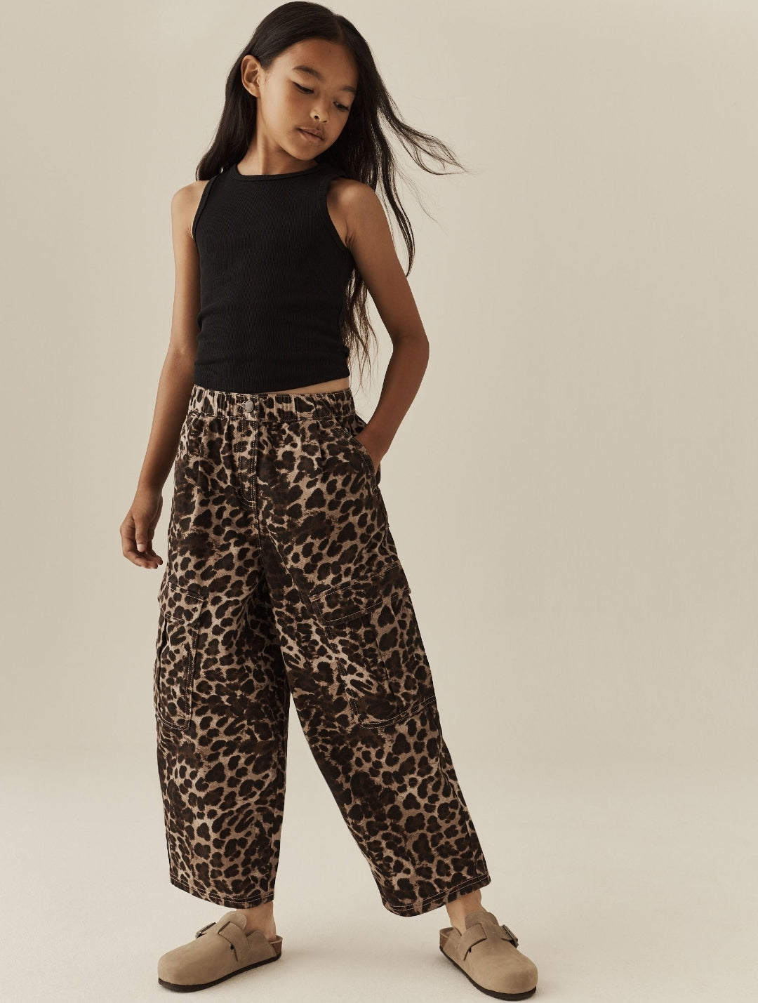 Animal Print Cargo Barrel Jeans