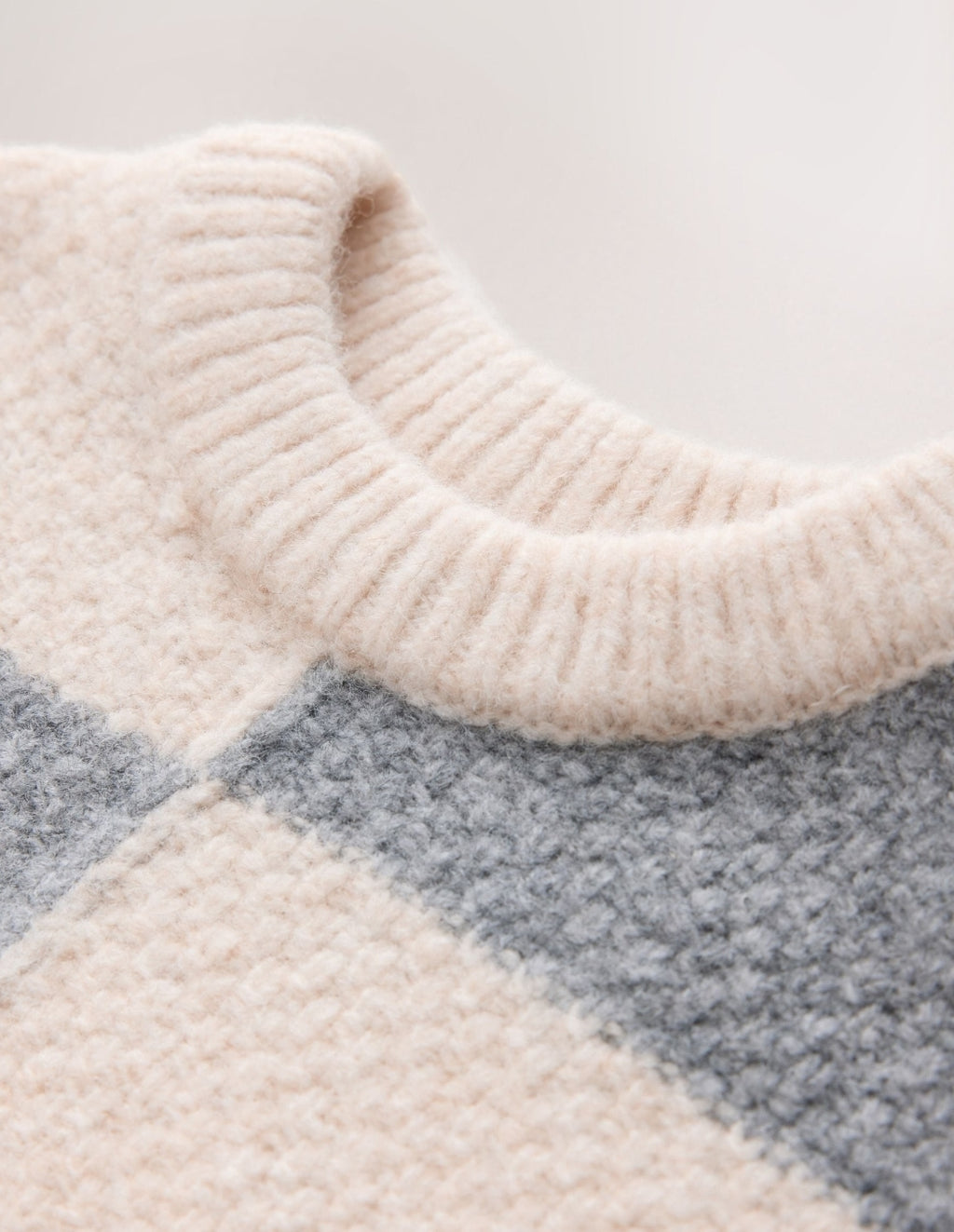 Grey/White Checkerboard Knit Crew Neck Jumper