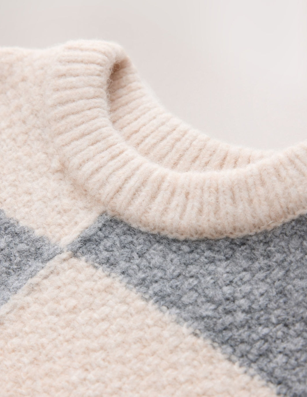 Grey/White Checkerboard Knit Crew Neck Jumper