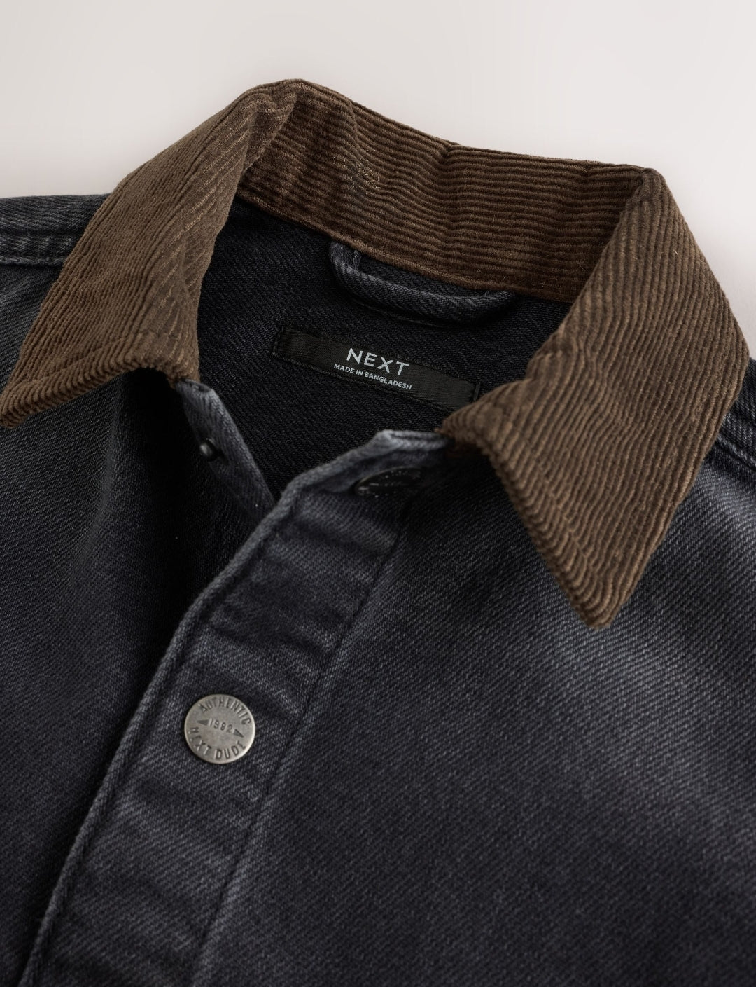 Black Denim Long Sleeve Cord Collar Shirt