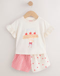 Ecru White Bunny Cherry Short Sleeve T-Shirt and Shorts Set