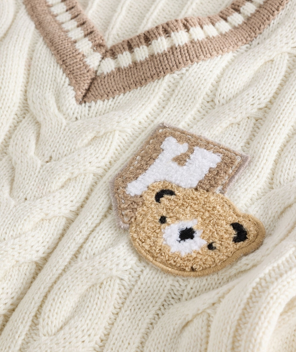 Cream Cable Knit Varsity Jumper