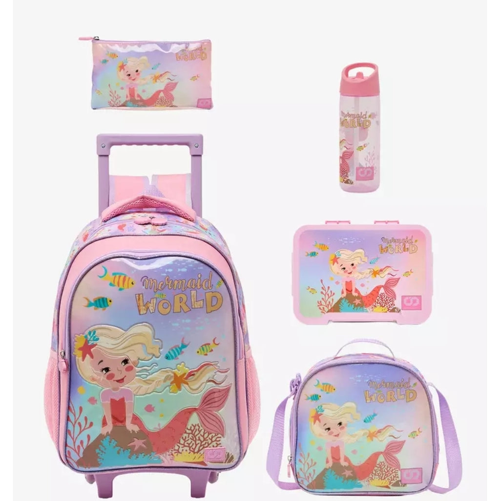 Mermaid 5-Piece School Trolley Bag Set 16 inches