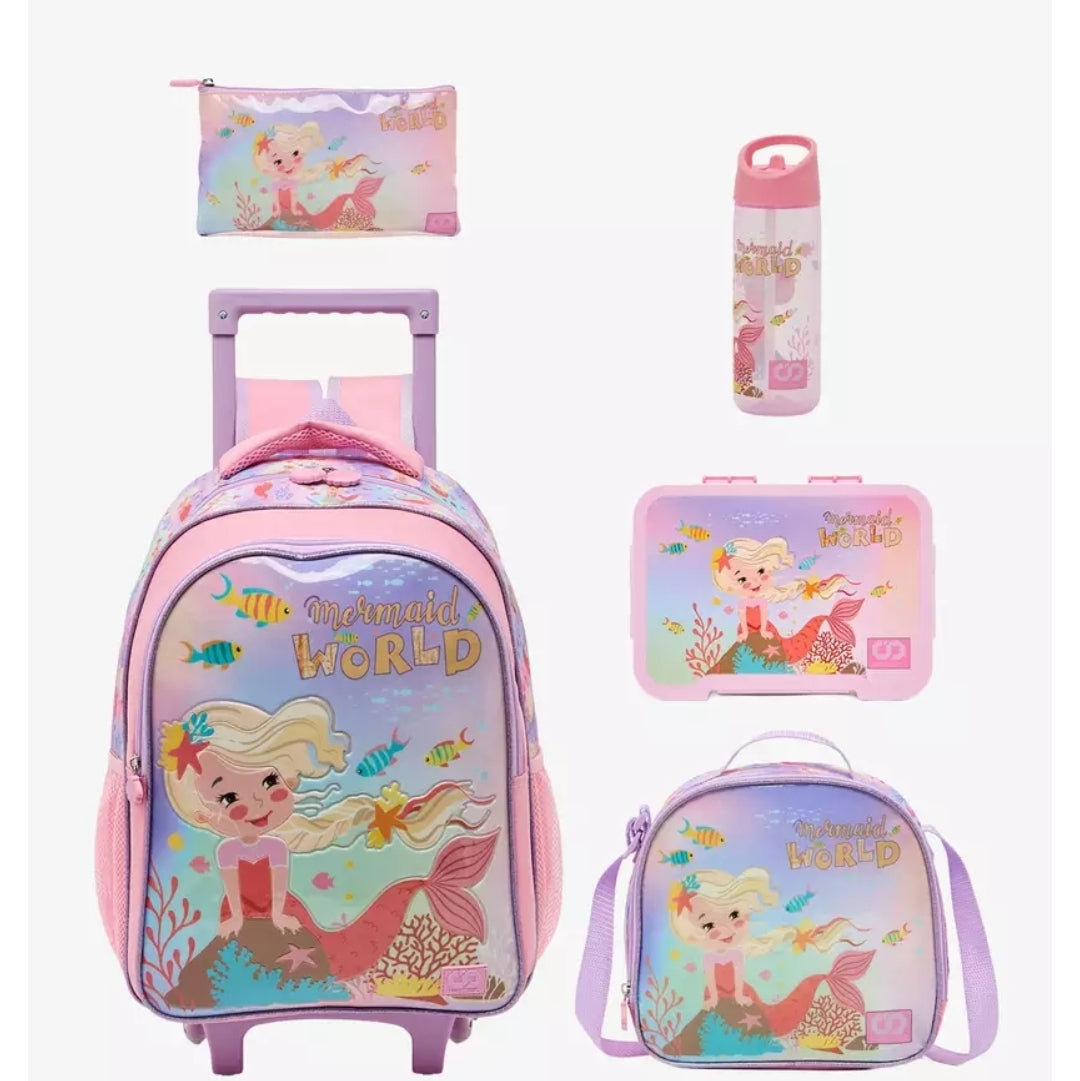 Mermaid 5-Piece School Trolley Bag Set 16 inches