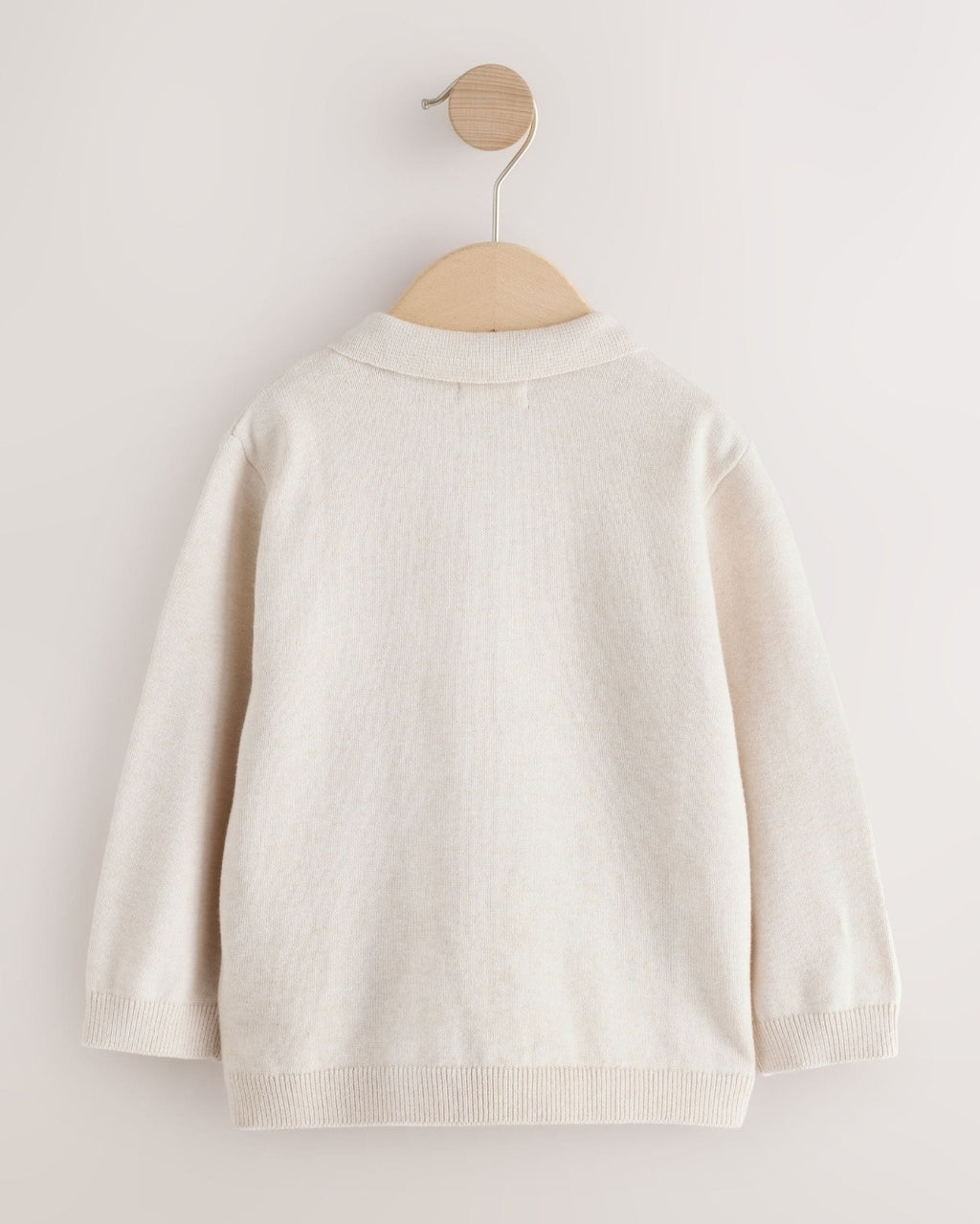 Ecru Long Sleeve Knitted Polo Shirt