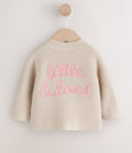Ecru Little and Loved Slogan Back £ Knitted Baby Cardigan