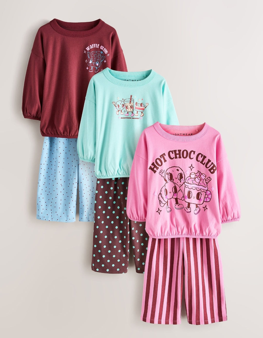 Pink/ Brown Graphic Top Wide Leg Pyjamas 3 Pack