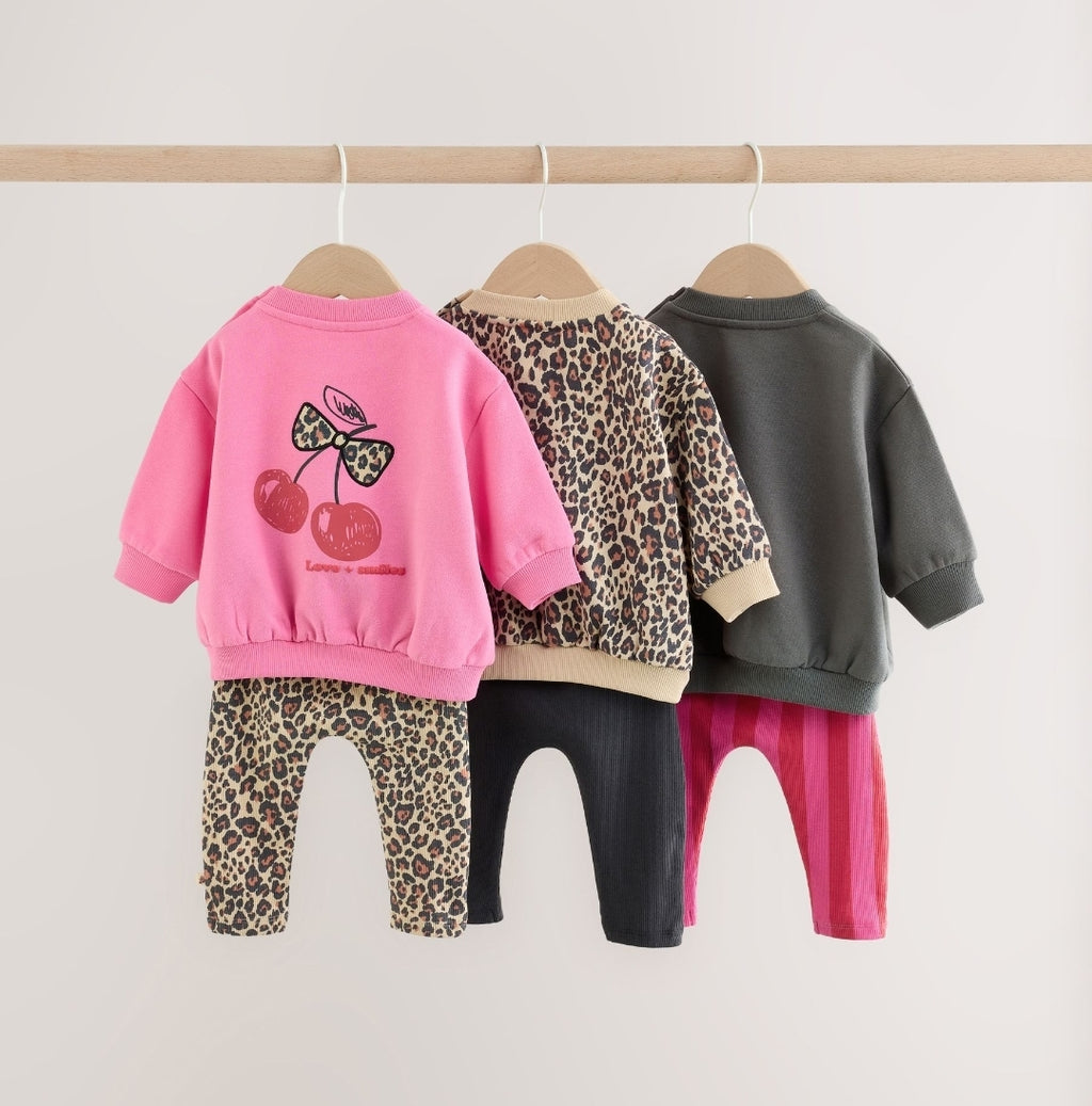 Animal Printed Sweat Top and Leggings Baby Set 6 Pack