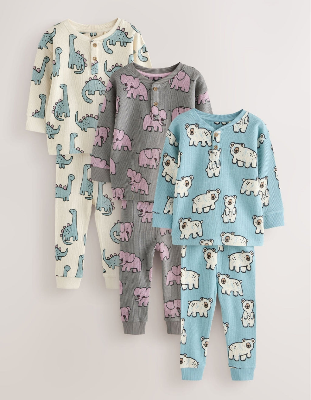 Charcoal/Blue All Over Stompy Animal Snuggle Pyjamas 3 Pack