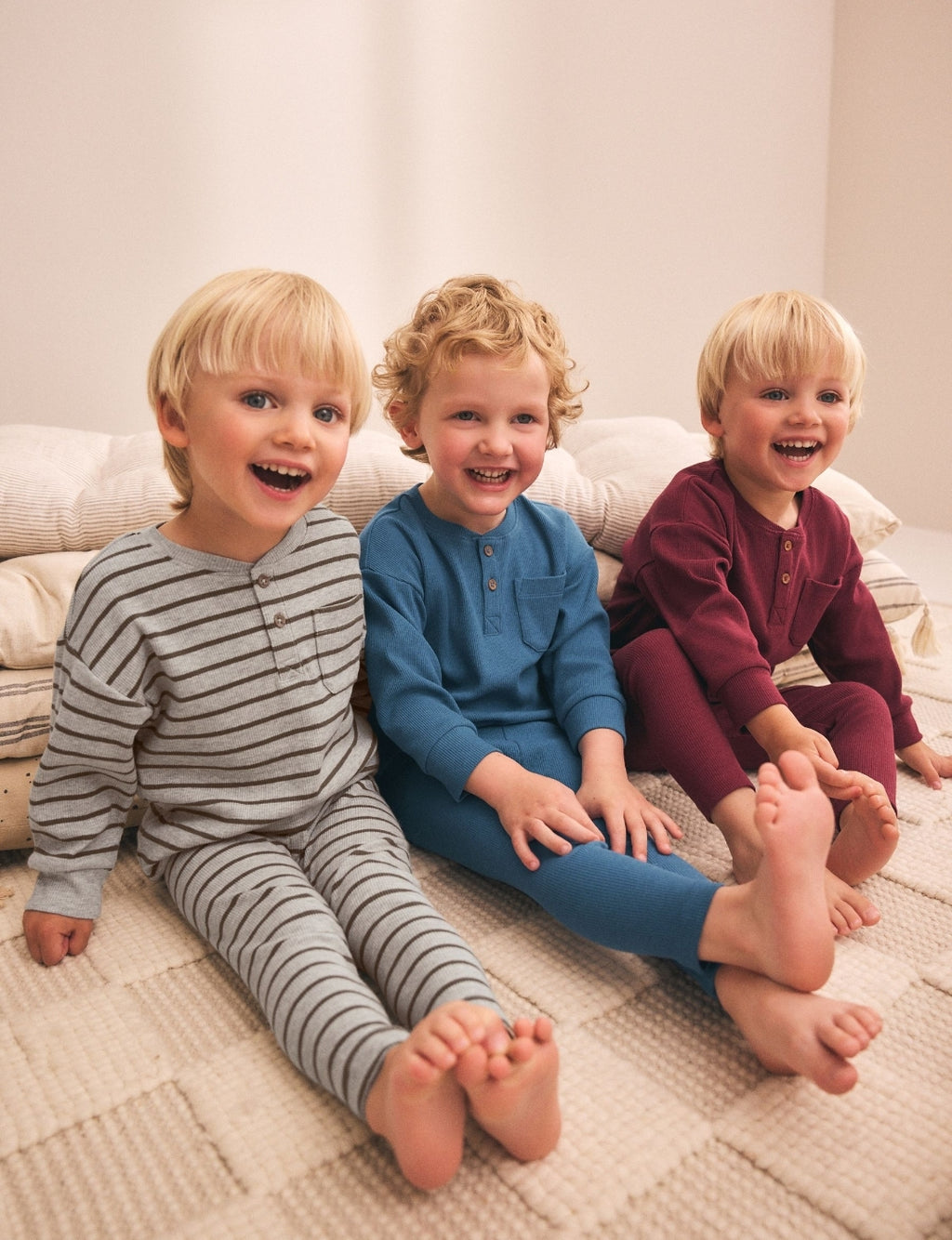 Blue/Grey/Maroon Snuggle Pyjamas Set 3 Pack