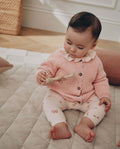White Floral Bodysuit, Legging with Pink Knitted Cardigan Baby