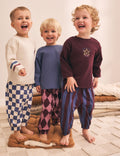 Burgundy/Ecru/Blue Oversized Pyjamas 3 Pack
