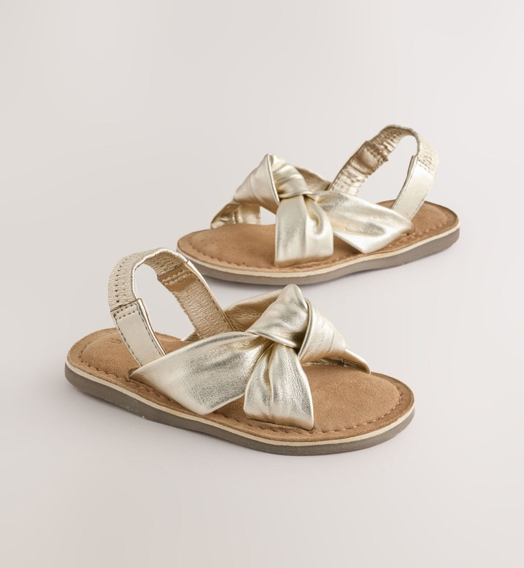 Gold Leather Knot Front Sandals